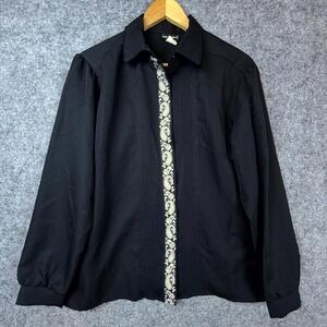 Vintage Ann Chabrol Shirt Womens 16 Black Pintuck Paisley Classic Button Up